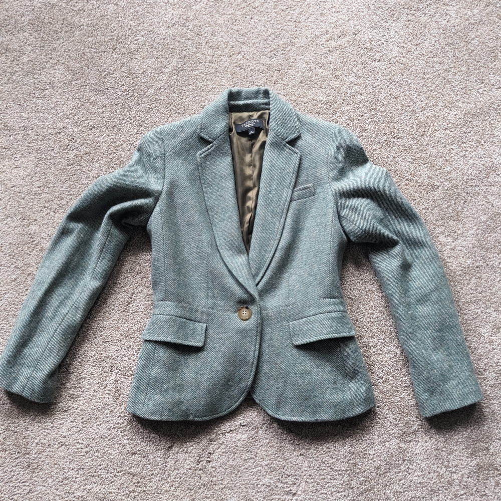 Vintage Talbots Blue-Green Tweed Wool Blazer
